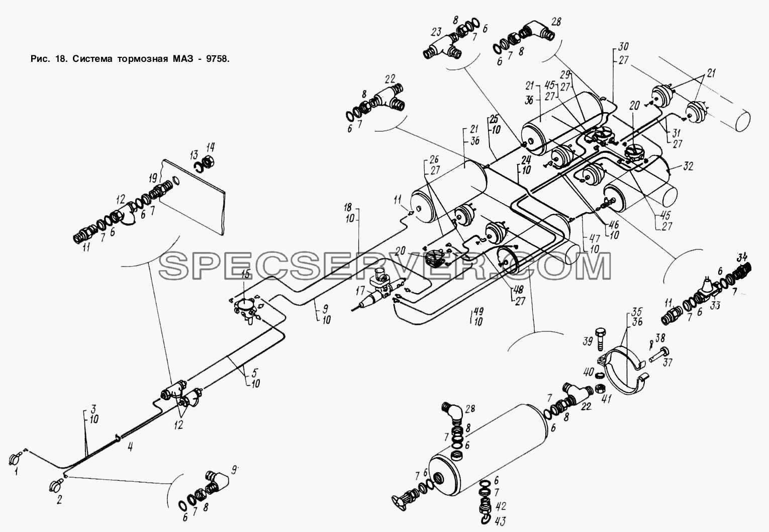 Система тормозная МАЗ 9758 для МАЗ-9758-30 (список запасных частей)