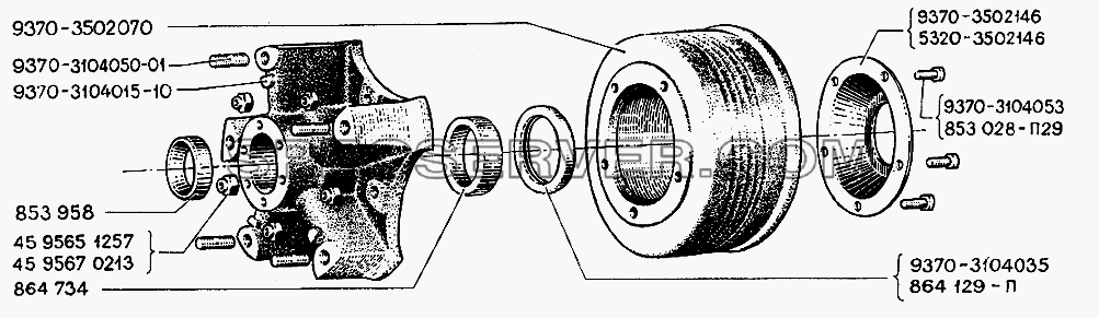 Ступица с тормозным барабаном для НефАЗа-9385/07 (список запасных частей)