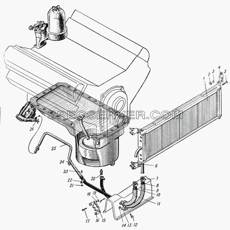 Масляный радиатор (Рис. 16) для Урал-375 (список запасных частей)