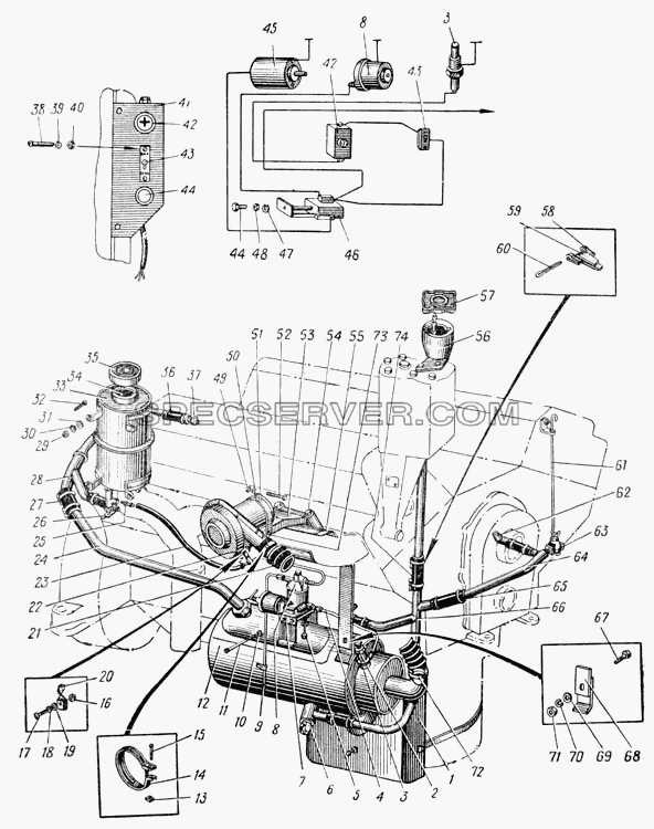 Схема системы пускового подогрева (Рис. 17) для Урал-375 (список запасных частей)