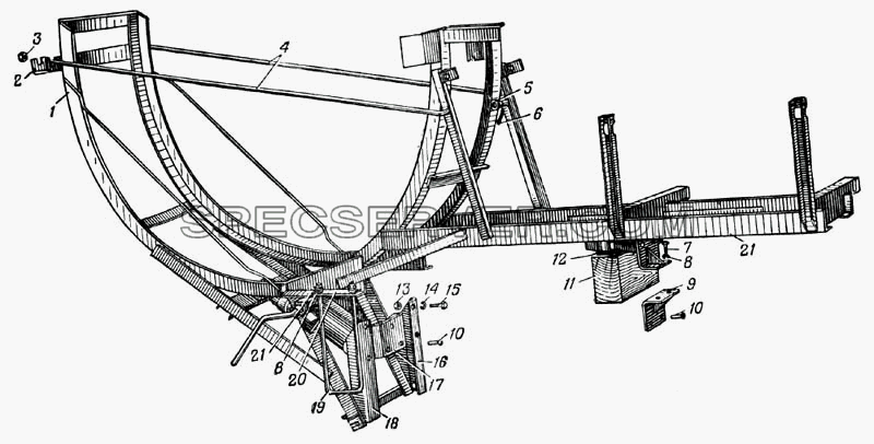 Вертикальный держатель запасного колеса (Рис. 160) для Урал-375 (список запасных частей)