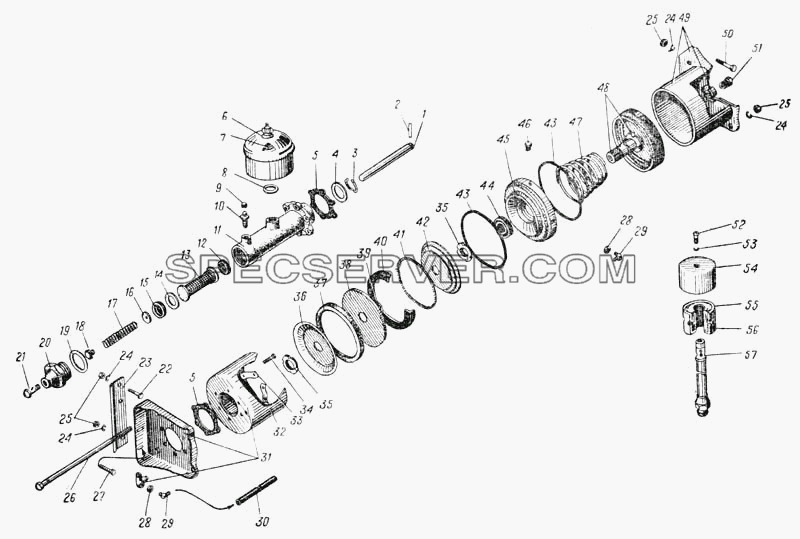 Силовой агрегат тормозов (Рис. 93) для Урал-375 (список запасных частей)