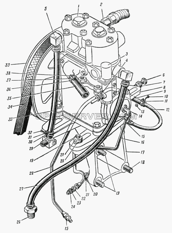 Установка компрессора с регулировкой натяжения ремня перемещением компрессора (Рис. 100) для Урал-375 (список запасных частей)