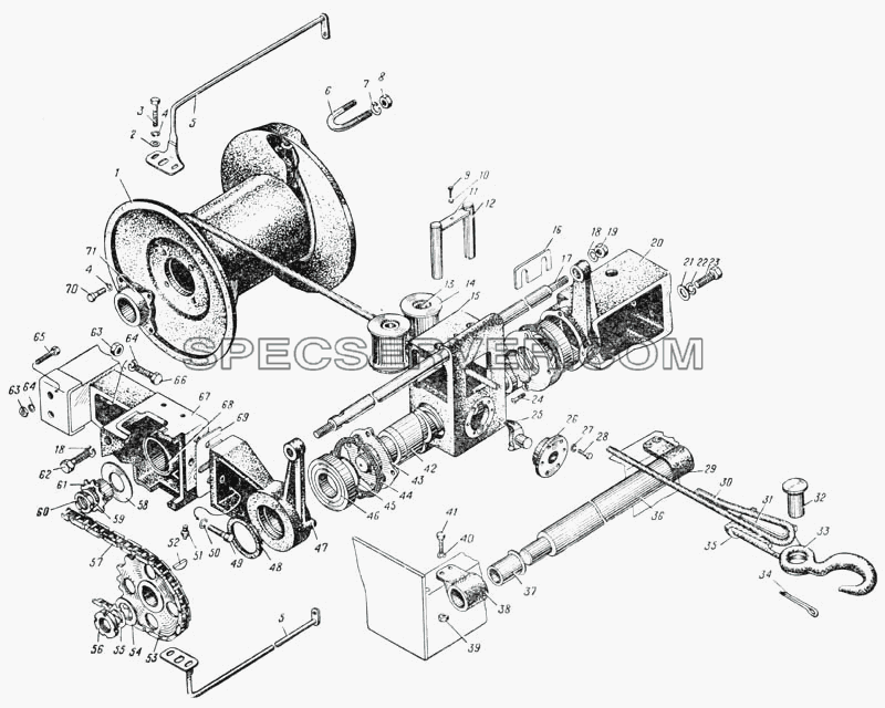 Тросоукладчик лебедки (Рис. 132) для Урал-375 (список запасных частей)