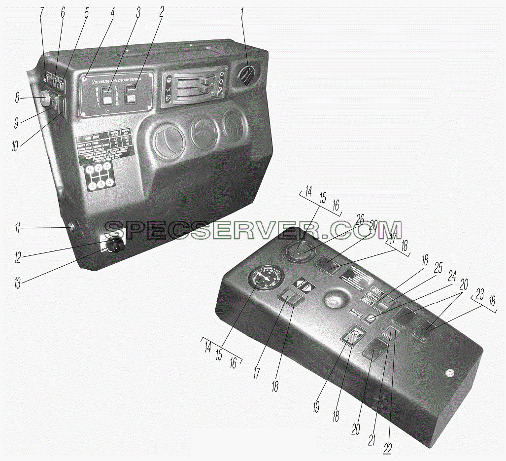 Щиток выключателей для Урал-4320-0971-58 (список запасных частей)