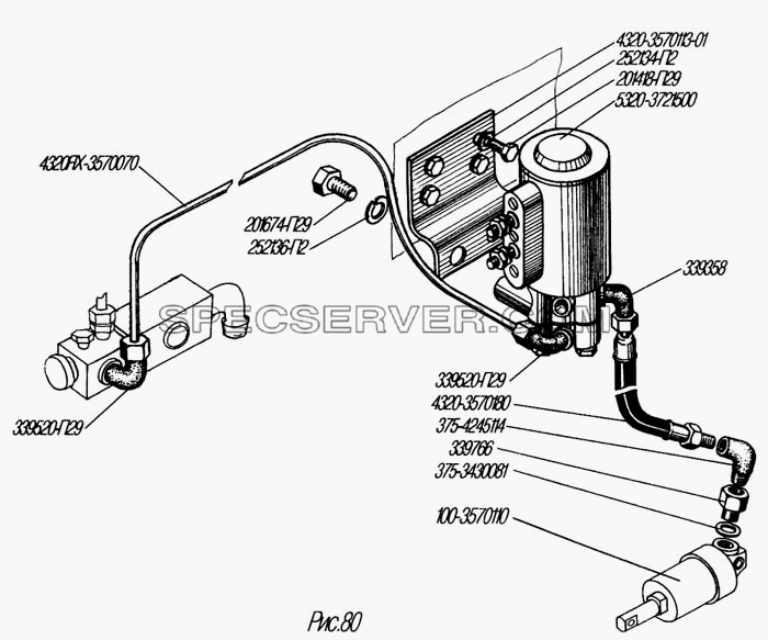 Установка клапана с трубками для Урал-4320-31 (список запасных частей)