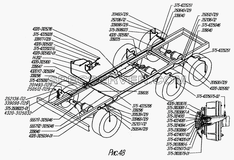 Система регулирования давления воздуха в шинах для Урал-4320-31 (список запасных частей)