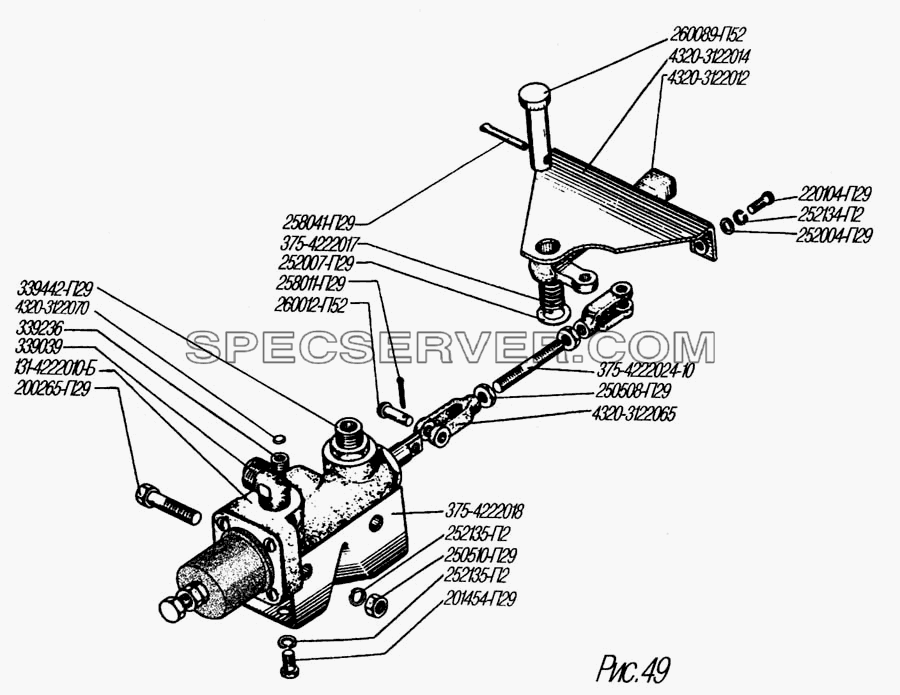 Установка крана управления давлением для Урал-4320-31 (список запасных частей)