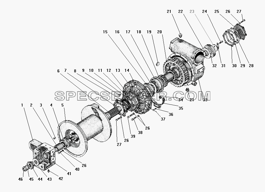 Детали редуктора лебедки для Урал-4320-41 (список запасных частей)