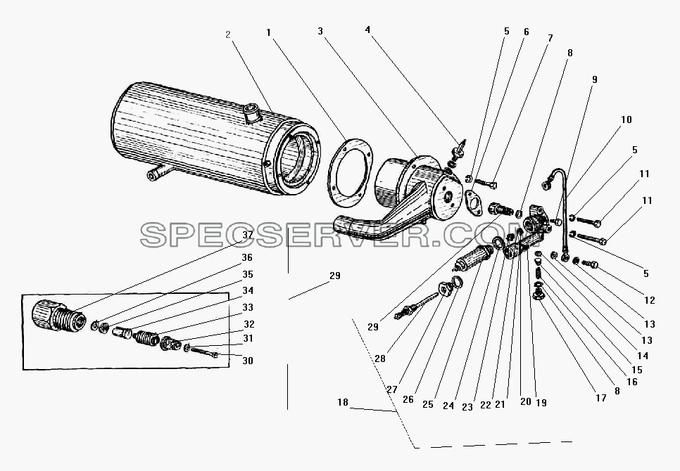 Котел (теплообменник) предпускового подогревателя для Урал-43203-10 (список запасных частей)