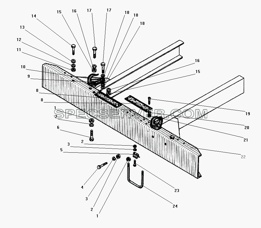 Передний буфер и буксирные крюки для Урал-43203-10 (список запасных частей)