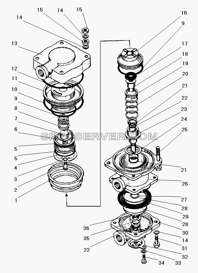 Клапан управления тормозами прицепа для Урал-43203-10 (список запасных частей)