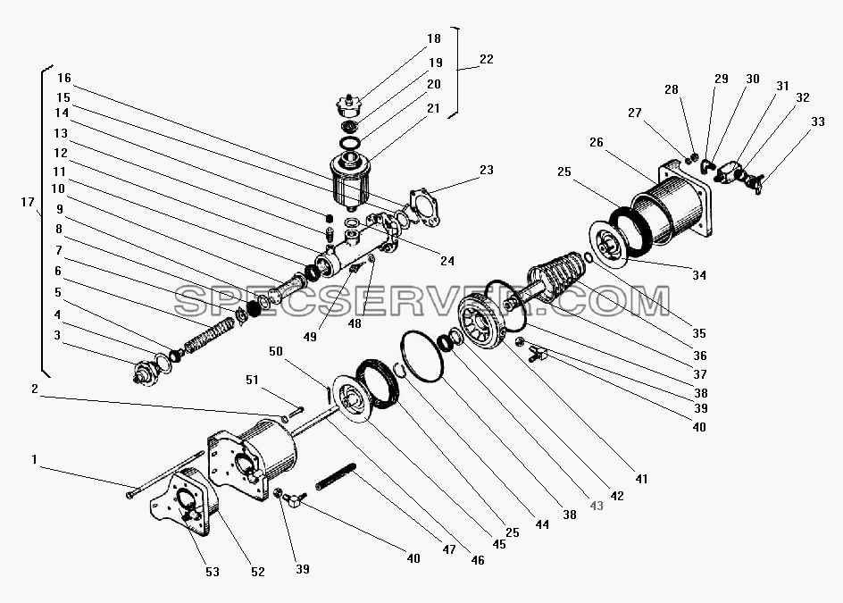 Пневматический усилитель с главным тормозным цилиндром для Урал-43203-10 (список запасных частей)