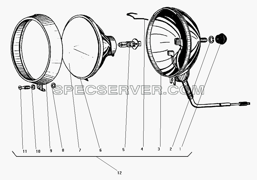 Фара-прожектор для Урал-43203-10 (список запасных частей)