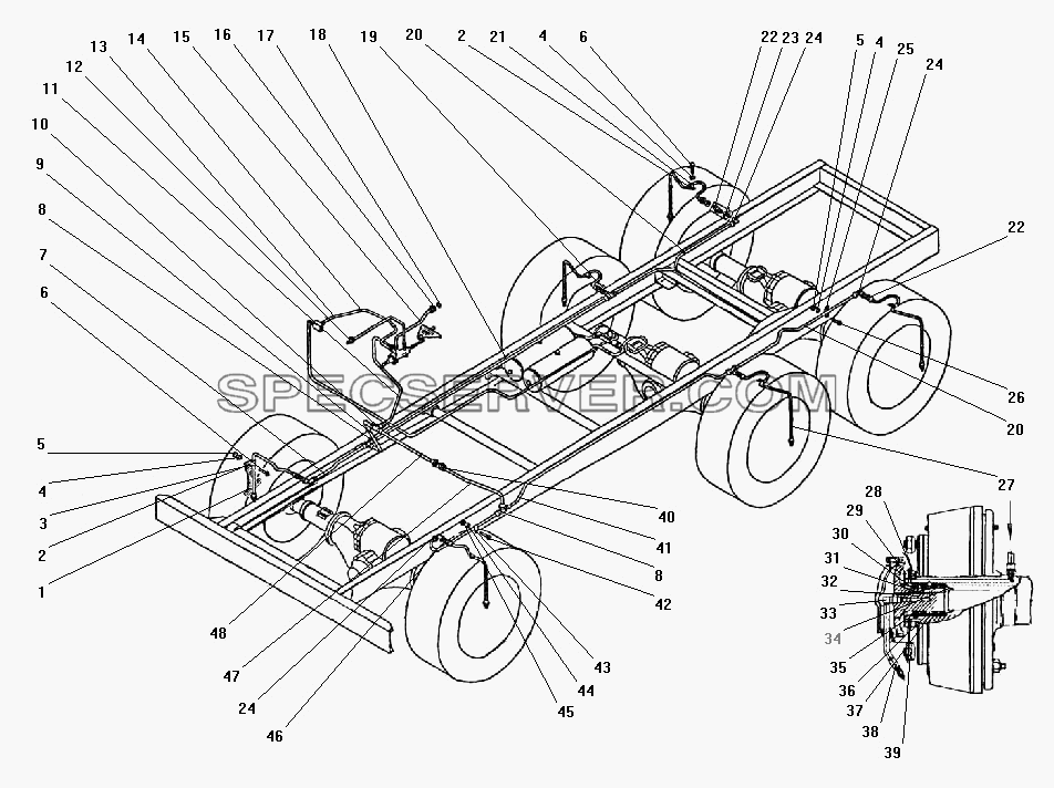 Система регулирования давления воздуха в шинах для Урал-43203-10 (список запасных частей)