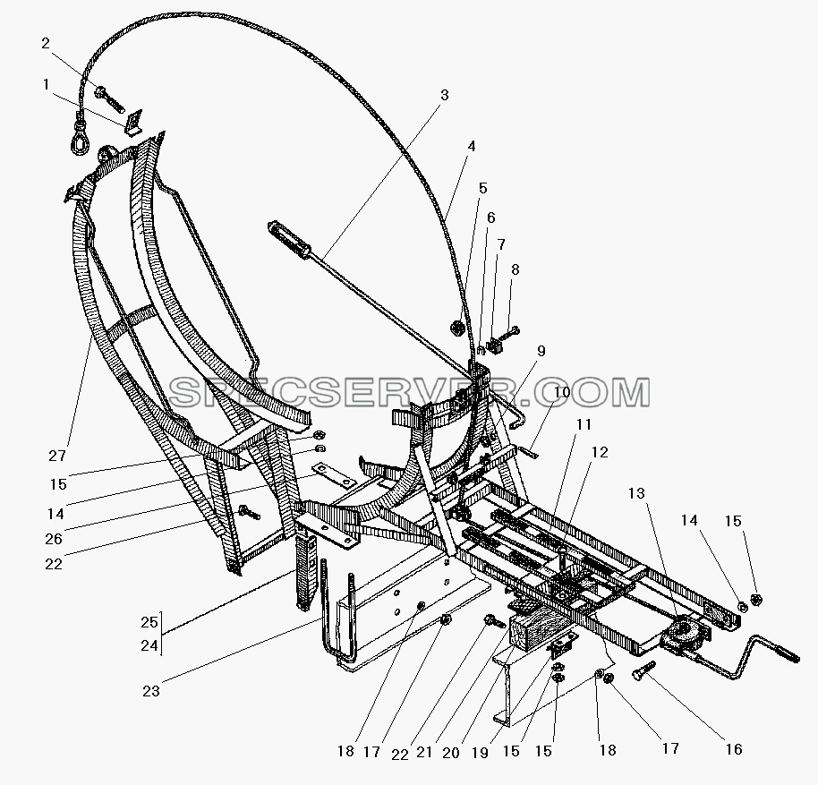 Вертикальный держатель запасного колеса для Урал-43206-41 (список запасных частей)