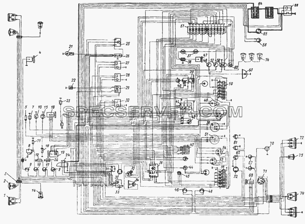 Схема электрооборудования для Урал-4320 (список запасных частей)