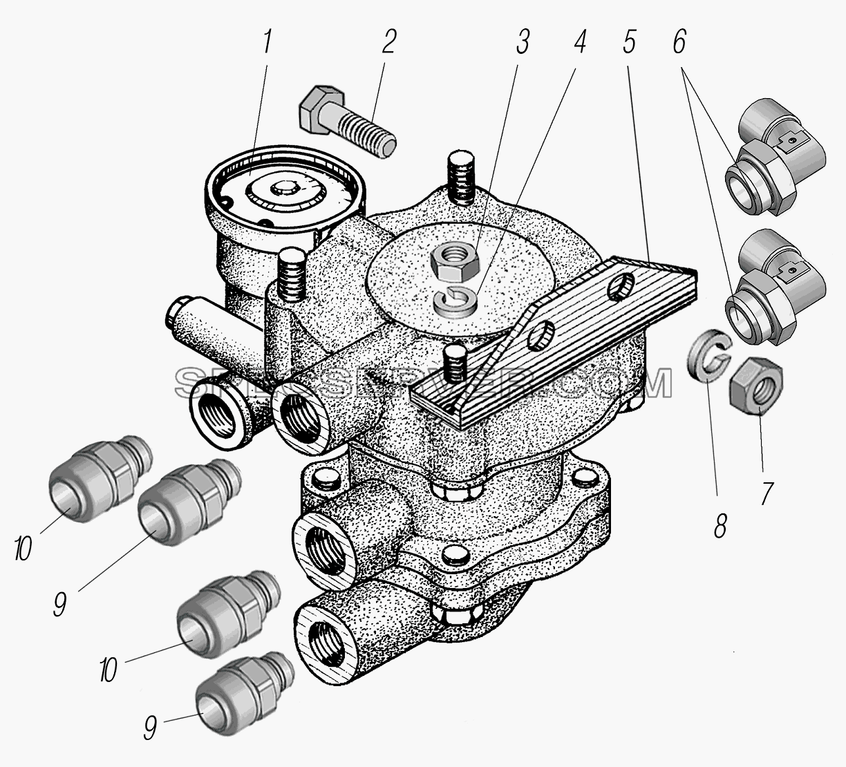 Установка клапана прицепа для Урал-44202-3511-80М (список запасных частей)