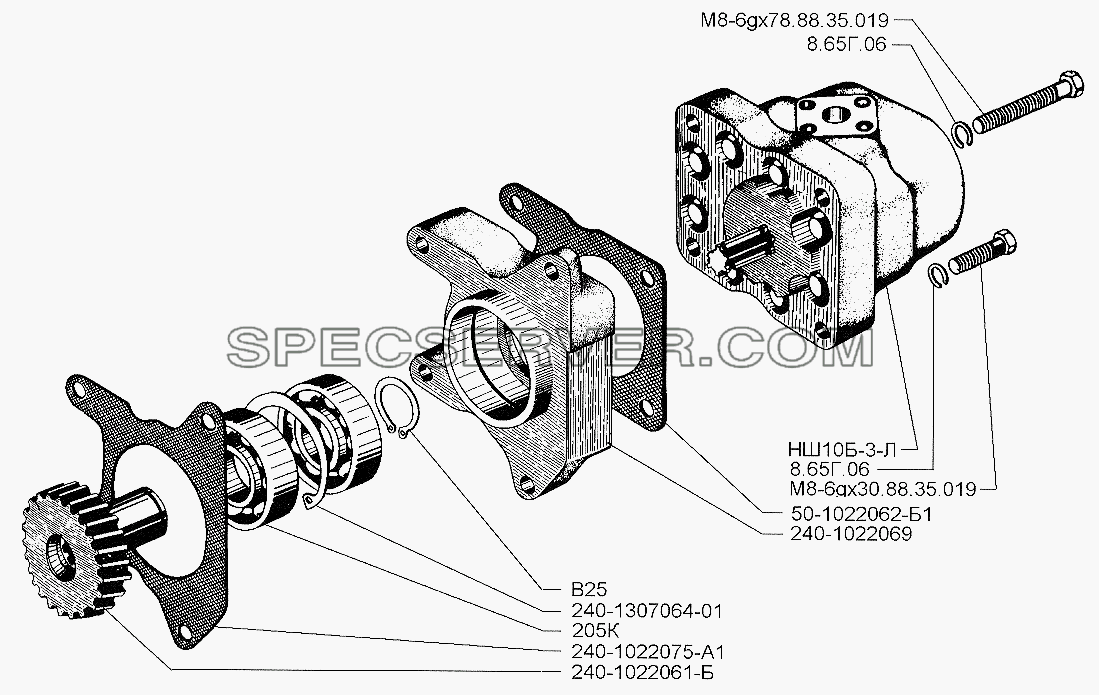Насос рулевого усилителя двигателя Д-245.12С для ЗИЛ-5301 (2006) (список запасных частей)