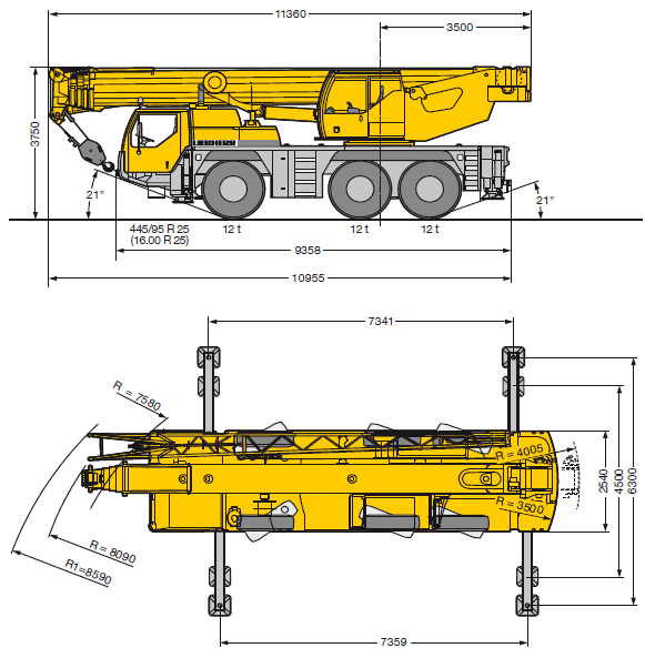Габаритные размеры Liebherr LTM 1055-3.2 Габаритные размеры Либхерр LTM 1055-3.2