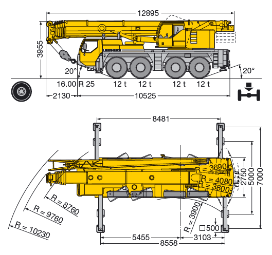 Габаритные размеры автокрана Liebher LTM 1090-4.1