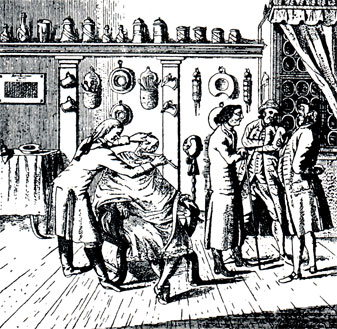 Рис. 115. Парикмахерский салон. Гравюра середины 18 столетия