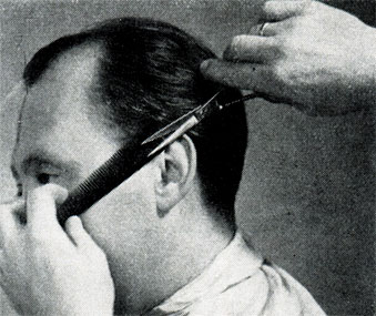 Рис. 140. Стрижка волос у виска ножницами и гребнем	