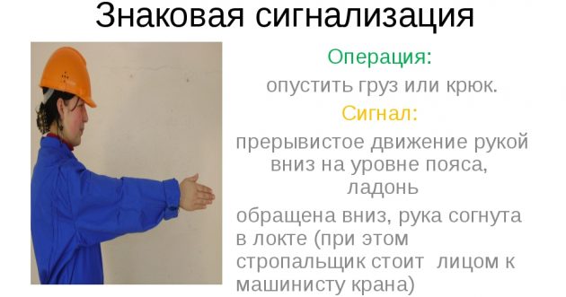 Сигнал вниз стропальщика