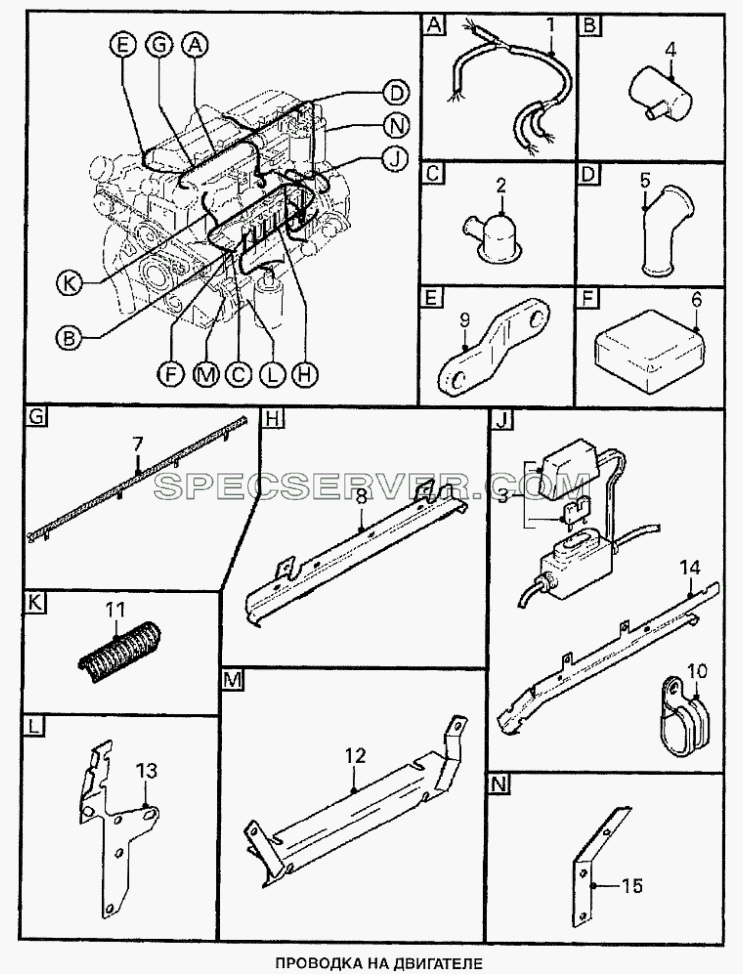 Проводка на двигателе для 95XF (список запасных частей)
