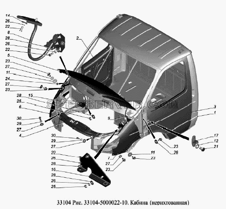 Кабина (нерихтованная) для ГАЗ-33104 Валдай Евро 3 (список запасных частей)