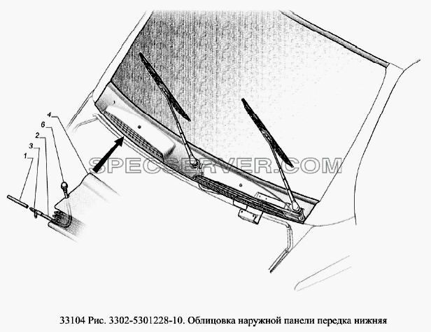 Облицовка наружной панели передка нижняя для ГАЗ-33104 Валдай Евро 3 (список запасных частей)