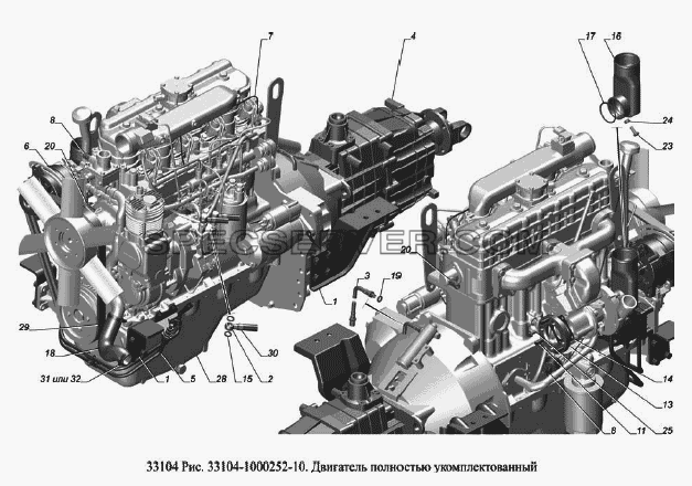 Двигатель полностью укомплектованный для ГАЗ-33104 Валдай Евро 3 (список запасных частей)
