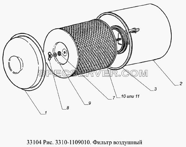 Фильтр воздушный для ГАЗ-33104 Валдай Евро 3 (список запасных частей)