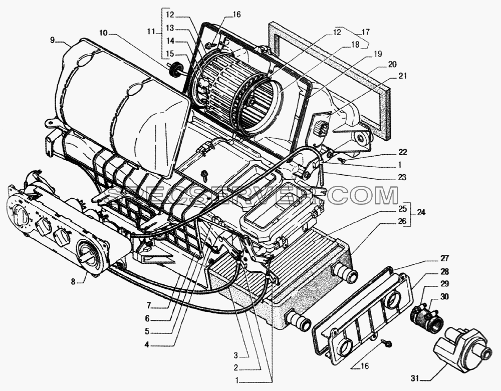 Отопитель для ГАЗ-33104 Валдай (список запасных частей)