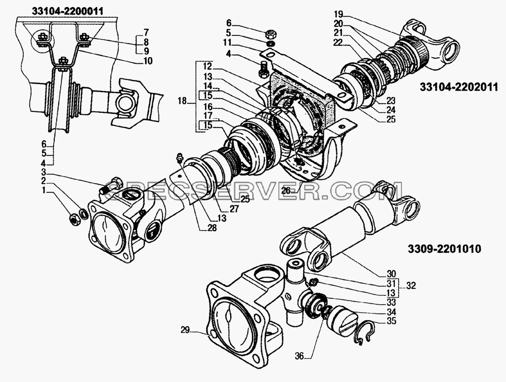Карданные валы для ГАЗ-33104 Валдай (список запасных частей)