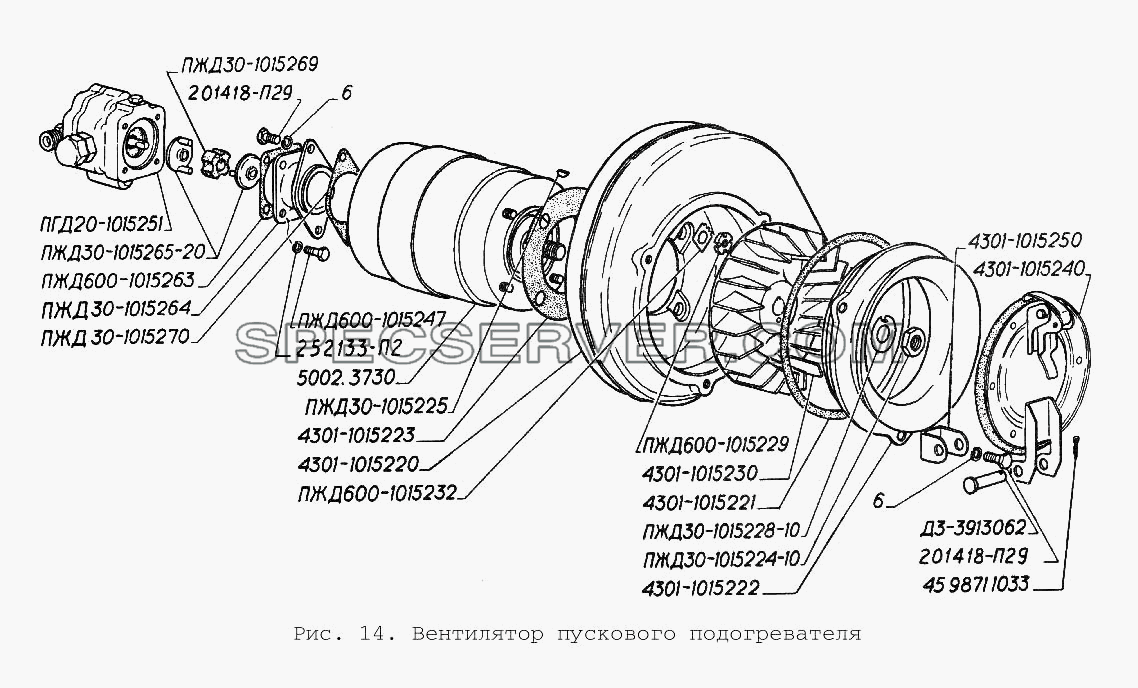 Вентилятор пускового подогревателя для ГАЗА-3306 (список запасных частей)