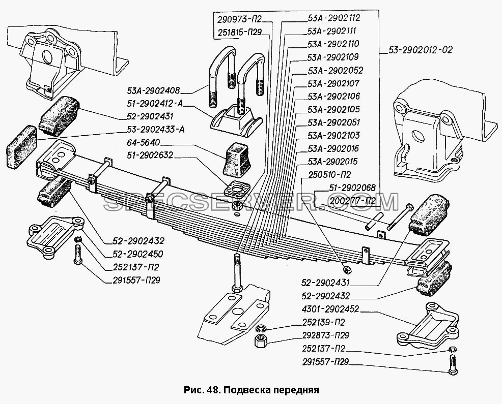 Подвеска передняя для ГАЗА-3306 (список запасных частей)