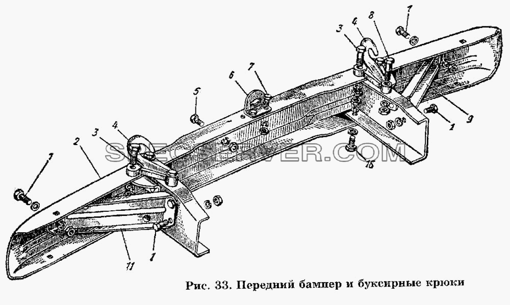 Передний бампер и буксирные крюки для ГАЗ-53 А (список запасных частей)