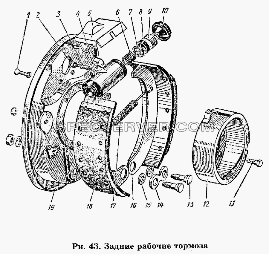 Задние рабочие тормоза для ГАЗ-53 А (список запасных частей)