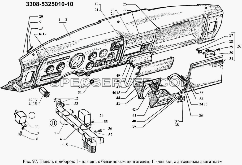 Панель приборов для ГАЗ-3308 (список запасных частей)