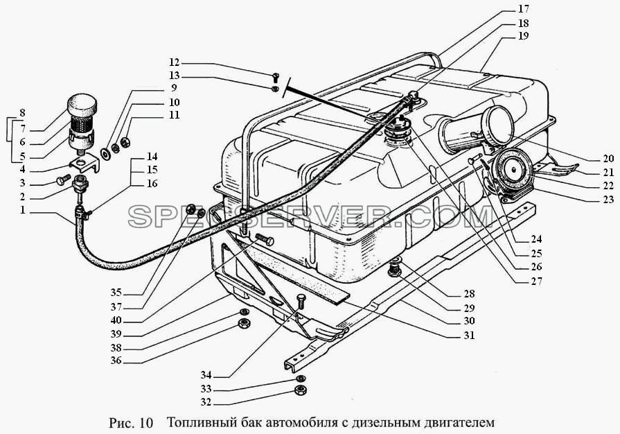 Топливный бак автомобиля с дизельным двигателем для ГАЗ-3308 (список запасных частей)