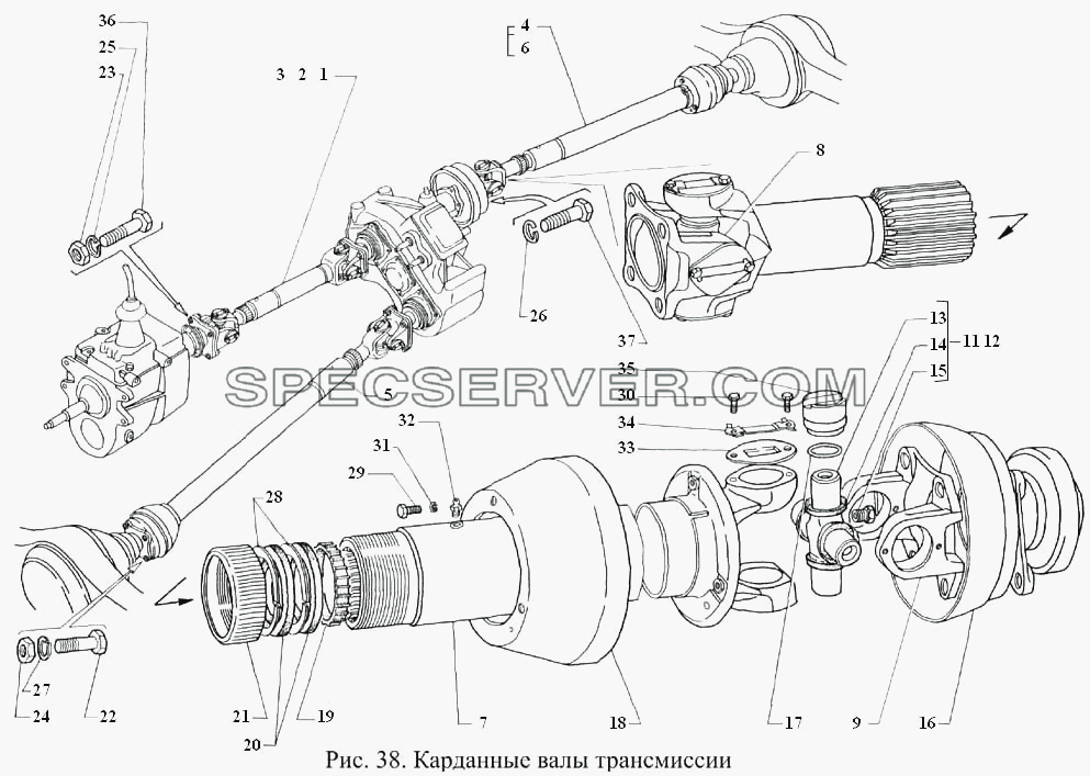Карданные валы трансмиссии для ГАЗ-3308 (список запасных частей)