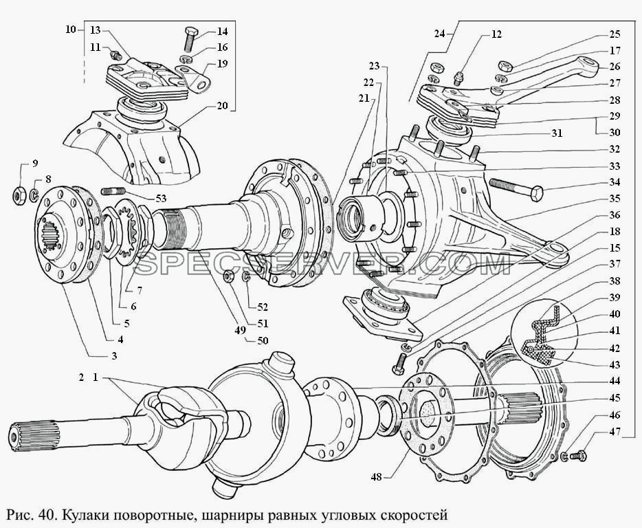Кулаки поворотные, шарниры равных угловых скоростей для ГАЗ-3308 (список запасных частей)