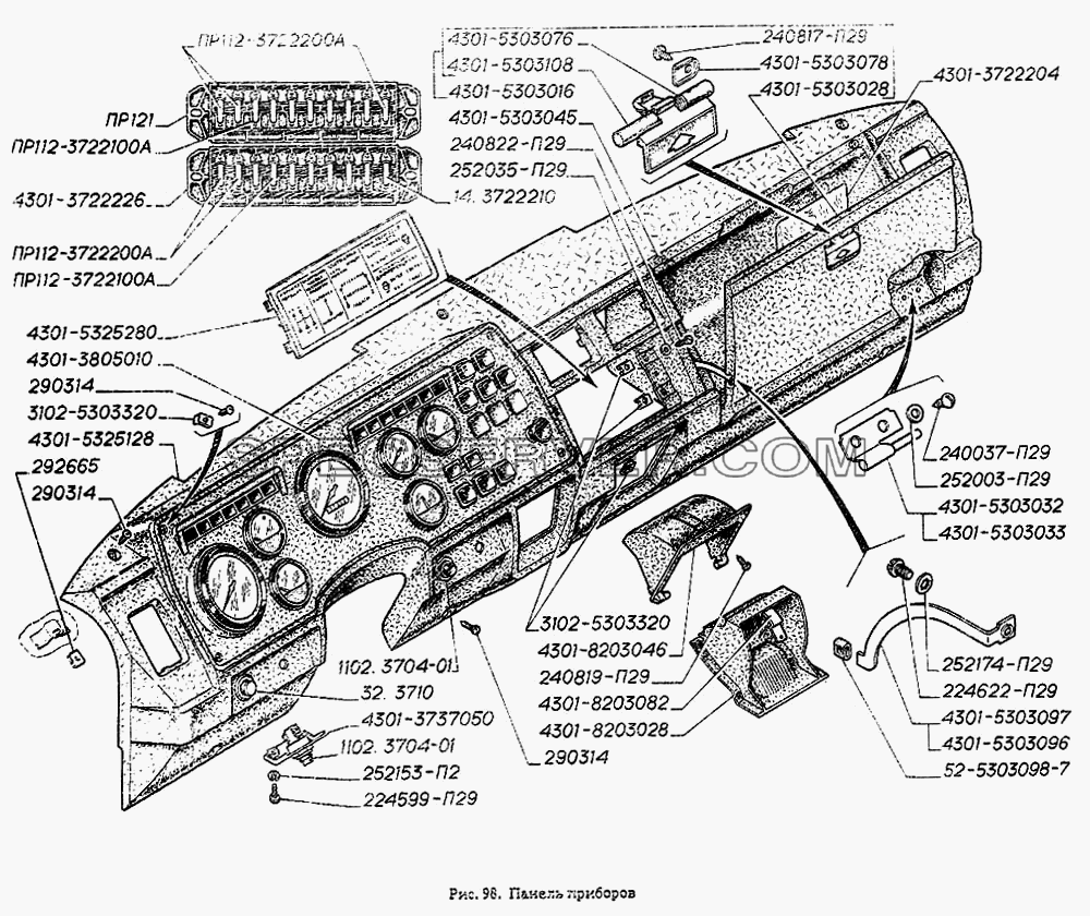 Панель приборов для ГАЗ-4301 (список запасных частей)