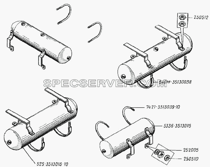Воздушные баллоны и их установка для БелАЗ-75231 (список запасных частей)