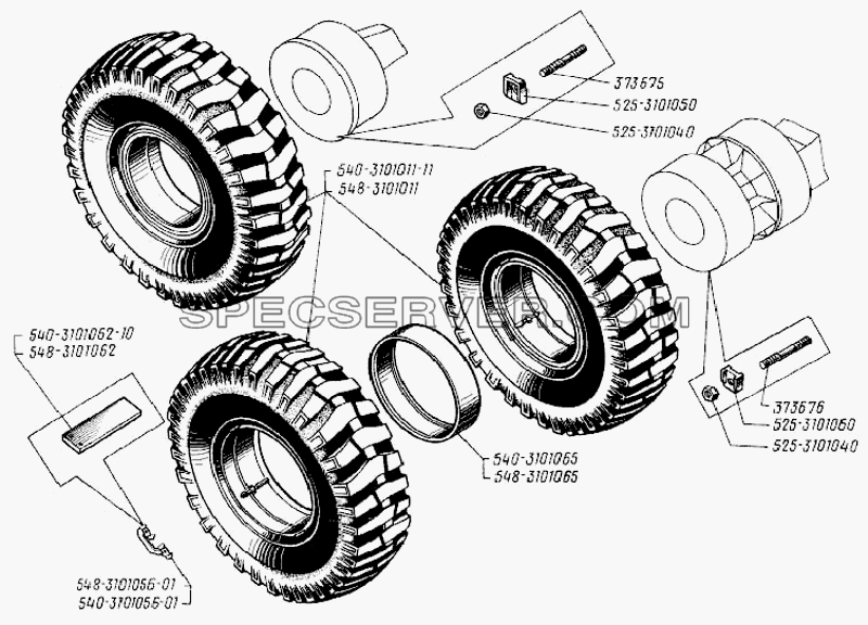 Колеса и детали их крепления для БелАЗ-7523 (список запасных частей)
