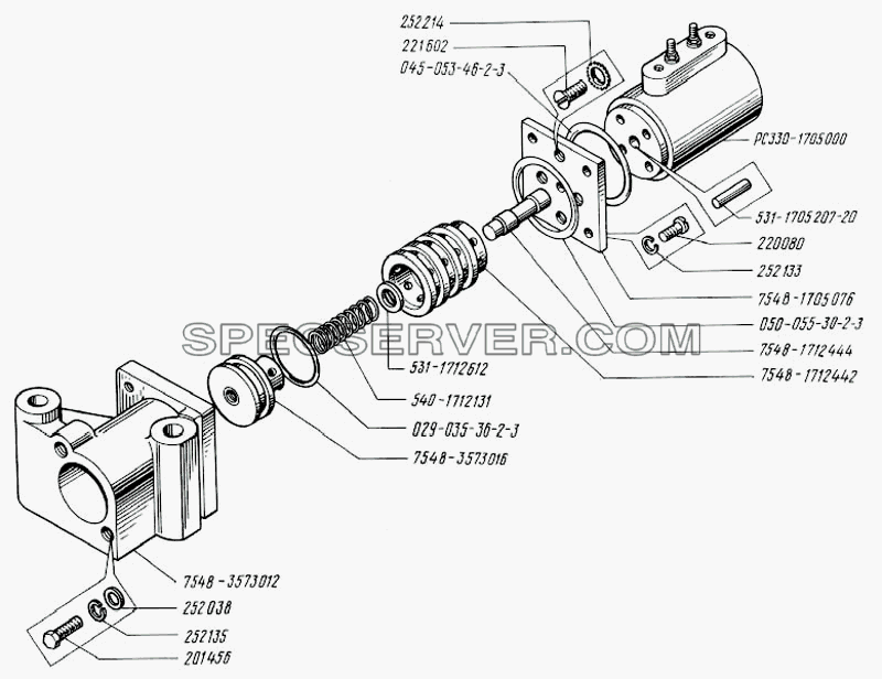Механизм привода управления гидравлическим тормозом для БелАЗ-7540 (список запасных частей)