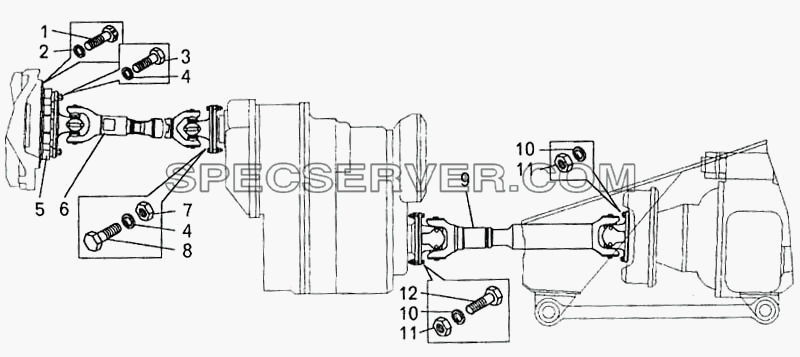 Установка карданных валов на самосвале БелАЗ-7547 для БелАЗ-7547 (список запасных частей)