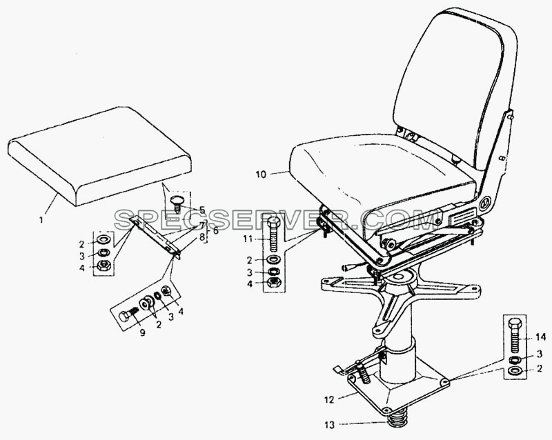 Установка сидений для БелАЗ-7548А (список запасных частей)