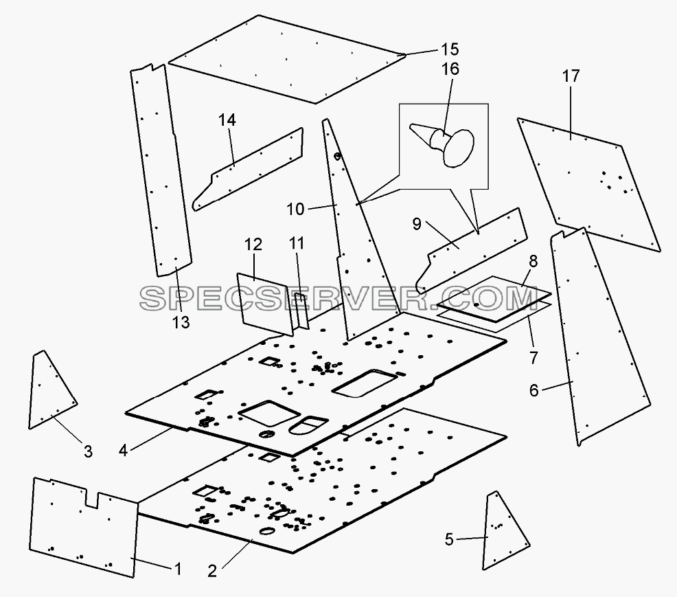 Кабина. 75306-5000012-40. Установка декоративных панелей для БелАЗ-75600 (список запасных частей)